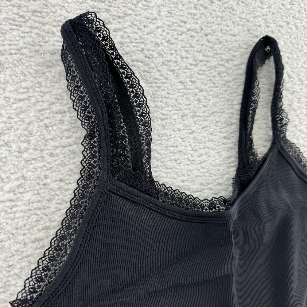 AnyBody Intimates Ribbed Lace Tank Top Medium Black - Picture 2 of 9